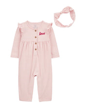 Carregar imagem no visualizador da galeria, Carter&#39;s 2pc Baby Girl Valentine Button-Up Jumpsuit and Headwrap Set
