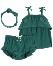 Load image into Gallery viewer, Carter&#39;s 3pc Baby Girl Green Blouse, Diaper Cover and Headwrap Set
