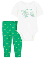 Carter's 2pc Baby Girl White Bodysuit & Green Pants Set