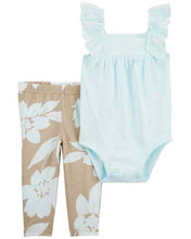 Cargar imagen en el visor de la galería, Carter&#39;s 2pc Baby Girl Pastel Blue Bodysuit &amp; Floral Pants Set
