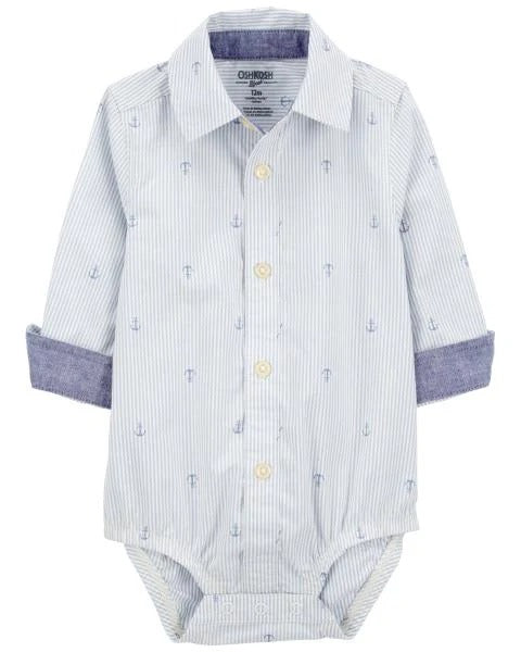 Camisa Body Manga Longa OshKosh Baby Boy Boy Azul Âncora