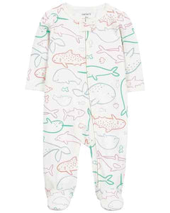 Carter's Baby Girl Sea Animals Zip-Up Footie Coverall Sleepwear