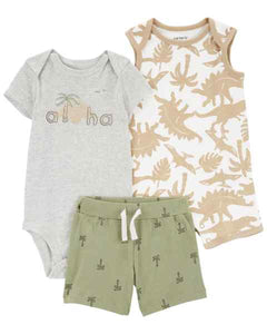 Carter's 3pc Baby Boy Aloha Bodysuit, Romper and Shorts Set