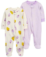 Load image into Gallery viewer, Carter&#39;s 2pc Baby Girl Strawberry Zip-Up Footie Coverall Sleepwear Set

