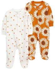 Afbeelding in Gallery-weergave laden, Carter&#39;s 2pc Baby Girl Sunflower Zip-Up Footie Coverall Sleepwear Set
