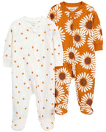 Carter's 2pc Baby Girl Sunflower Zip-Up Footie Coverall Sleepwear Set