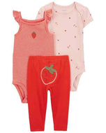 Carter's 3pc Baby Girl Red Strawberry Bodysuits and Pants Set