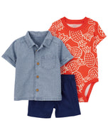 Carter's 3pc Baby Boy Button-Front Shirt, Pineapple Bodysuit  and Shorts Set