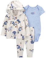 Carter's 3pc Baby Girl  Floral Cardigan, Floral Pants and Blue Bodysuit Set