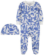 Carter's 2pc Baby Boy Blue Print Coverall & Cap Set