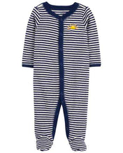 Afbeelding in Gallery-weergave laden, Carter&#39;s Baby Boy Navy Striped Terry Snap-Up Footie Coverall Sleepwear
