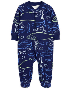 Carter's Baby Boy Navy Shark Zip-Up Footie Coverall Sleepwear