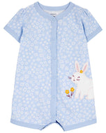 Carter's Baby Girl Light Blue Floral Bunny Snap-Up Romper