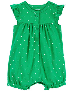 Carter's Baby Girl Green Polka Dot Print Snap-Up Romper