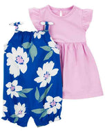 Carter's 2pc Baby Girl Purple-Floral Romper/ Dress Set