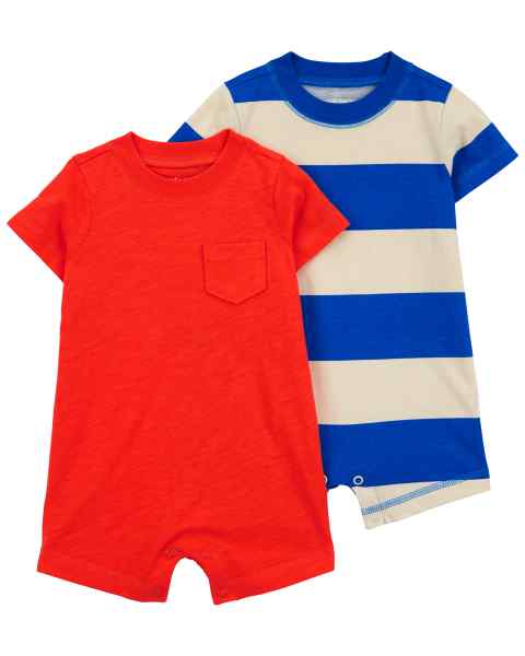 Carter's 2pc Baby Boy Orange-Blue Striped Romper Set