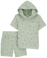 Carter's 2pc Baby Boy Waffle Knit Sage Hooded Tee and Shorts Set
