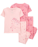 Carter's 4pc Baby Girl Pink Unicorn Snug Fit Cotton Pajama Set