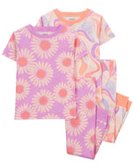 Carter's 4pc Baby Girl Pink/ Purple Flowers Snug Fit Cotton Pajama Set