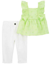 Load image into Gallery viewer, Carter&#39;s 2pc Baby Girl Lime Eyelet Ruffle Top and Pants Set
