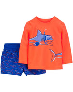 Carter's 2pc Toddler Boy Neon Orange Shark Swim Set