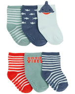 Carter's 6pk Baby Boy Blue-Orange Shark Socks