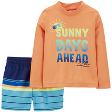 Cargar imagen en el visor de la galería, Carter&#39;s 2pc Baby Boy Neon Orange Sunny Days Ahead Swim Set
