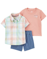 Carter's 3pc Baby Boy Button-Front Shirt, Tee and Chino Shorts Set