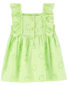Carter's Baby Girl Lime Eyelet Flutter Dress