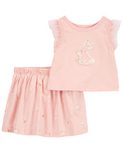 Carregar imagem no visualizador da galeria, Carter&#39;s 2pc Baby Girl Pink Bunny Top and Skort Set
