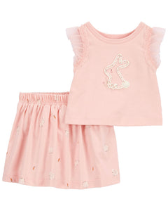 Carter's 2pc Baby Girl Pink Bunny Top and Skort Set