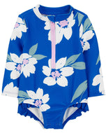 Carter's 1pc Baby Girl Blue Floral Rashguard Swimsuit