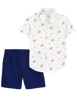 Carter's 2pc Baby Boy White Cars Shirt and Navy Shorts Set