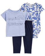 Carter's 3pc Baby Boy Blue Tee, Print Bodysuit & Navy Pants Set