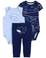 Carter's 3pc Baby Boy Navy Whale Bodysuit, Striped Bodysuit and Pants Set