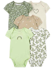 Load image into Gallery viewer, Carter&#39;s 5pc Baby Girl Green Flower &amp; Heart Print Bodysuit Set
