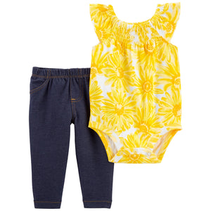 Carter's 2pc Baby Girl Yellow Bodysuit & Stretch Denim Pants Set