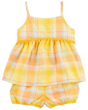 Carregar imagem no visualizador da galeria, OshKosh 2pc Baby Girl Yellow Plaid Top and Bubble Shorts
