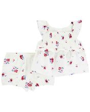 Load image into Gallery viewer, OshKosh 2pc Baby Girl White Floral Top and Bubble Shorts
