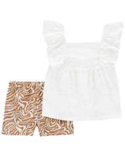 Load image into Gallery viewer, Carter&#39;s 2pc Baby Girl White Top and Brown Shorts Set
