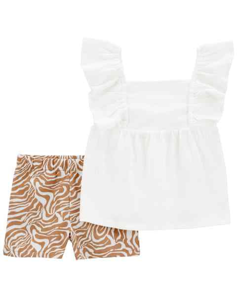 Carter's 2pc Baby Girl White Top and Brown Shorts Set