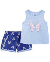 Afbeelding in Gallery-weergave laden, Carter&#39;s 2pc Baby Girl Blue Butterfly Top and Shorts Set
