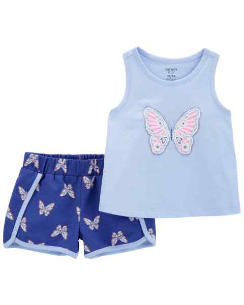 Carter's 2pc Baby Girl Blue Butterfly Top and Shorts Set