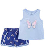 Carter's 2pc Baby Girl Blue Butterfly Top and Shorts Set