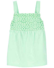 Cargar imagen en el visor de la galería, Carter&#39;s Baby Girl Green Crochet Sleeveless Tank Top
