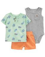 Carter's 3pc Baby Boy Green Tee, Grey Bodysuit and Shorts Set