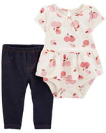 Carter's 2pc Baby Girl Apple Print Bodysuit and Stretch Denim Pants Set