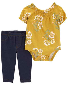 Carter's 2pc Baby Girl Yellow Floral Bodysuit & Legging Set