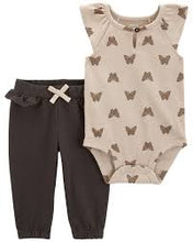 Carregar imagem no visualizador da galeria, Carter&#39;s 2pc Baby Girl Brown Butterflies Bodysuit and Pants Set
