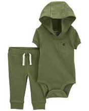 Cargar imagen en el visor de la galería, Carter&#39;s 2pc Baby Boy Thermal Green Hoodie Bodysuit and Pants Set
